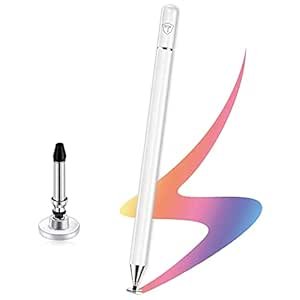 Stylet capacitif Tukzer pour les appareils tactiles, point fin, corps en métal léger avec capuchon de couverture de magnétisme pour smartphones / tablettes / iPad / iPad Pro / iPhone (blanc)