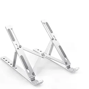 Support de table d’ordinateur portable Striff, pliage, réglable, ventilé, support portable pour le bureau, compatibilité ergonomique de l’ordinateur portable pliable en aluminium avec un ordinateur portable jusqu’à 15,6 pouces, un Mac, une languette et un mobile (argent)