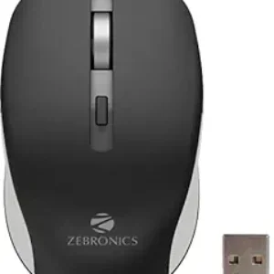 Zebronics Zeb-Jaguar Wireless Mouse, 2,4 GHz avec récepteur Nano USB, suivi optique de haute précision, 4 boutons, plug & play, ambidextre, pour PC / Mac / ordinateur portable (noir + gris)