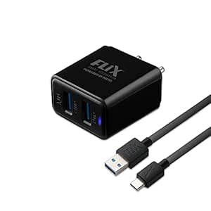 Chargeur USB Flix, Flix (Beetel) Bolt 2.4 Double Poart, Chargeur mural USB 5V / 2.4A / 12W, adaptateur pour Android / iPhone 11 / XS / XS MAX / XR / X / 8/7 / 6, iPad Pro / Air 2 / Mini 3/4, Samsung S4 / S5 & More-Black