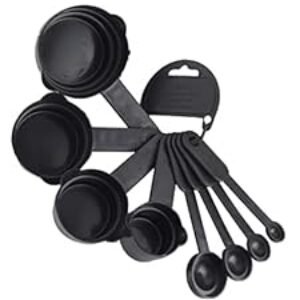 Abode Kitchen Essential Mesury tasse et cuillère pour les épices | Pour la cuisson et la cuisson du gâteau | Cups à cuillère à soupe polyvalente avec porte-bague | (Noir)