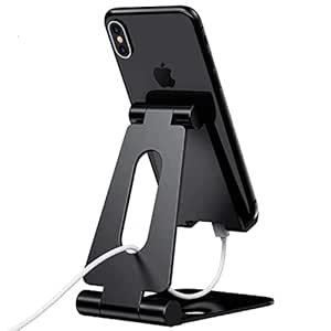 ELV Aluminium Aluminium Rajusté Phone Mobile Pliant Pliant Table Table Stand Dock Mount pour tous les smartphones, onglets, Kindle, iPad (noir)
