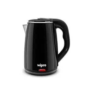 Wipro Vesta 1,8 litre Cool Touch Electric Kettle avec coupe automatique | Corps extérieur à double couche | Triple Protection – Bouilateur à sec, vapeur et feu de feu | Corps intérieur en acier inoxydable | (Noir, 1500 watt)