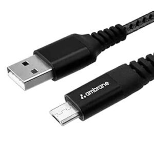 Ambrane Unbreakable 60W / 3A Charge rapide de 1,5 m Micro USB tressé pour smartphones, tablettes, ordinateurs portables et autres appareils micro USB, Synchronisation des données de 480 Mbps, Charge Quick 3.0 (RCM15, noir)