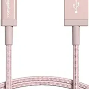Amazonbasics Nouvelle version Nylon USB-A To Lightning Cable Cord, Chargeur certifié MFI Fast Charge pour Apple iPhone, iPad (6 pi, rose en or)