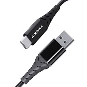 Ambrane 60W / 3A Câble de sortie de charge rapide avec Type-C à USB pour mobile, cou, vraie charge des écouteurs sans fil, vitesse de synchronisation des données de 480 Mbps, longueur de 1 m (ACT – AZ10, noir)