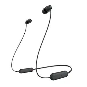 Les écouteurs sans fil Sony Wi-C100 avec égaliseur personnalisable pour les basses profondes et la batterie de 25 heures, DSEE-UpScale, Splash Proof, 360ra, paire rapide, casque Bluetooth intra-auriculaire avec micro pour les appels téléphoniques (noir)