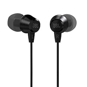 JBL C50HI, casque câblé dans l’oreille avec micro, télécommande multifonction à un bouton, ajustement léger et confortable (noir)
