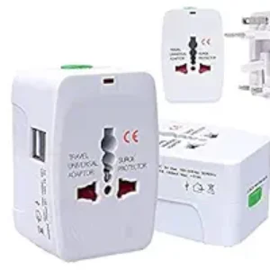 Esnipe Mart Adaptateur de voyage dans le monde avec des ports de chargeur USB Build in Dual USB avec une fiche électrique protégée 125 V 6A, 250V pour les ordinateurs portables, les caméras (blanc)