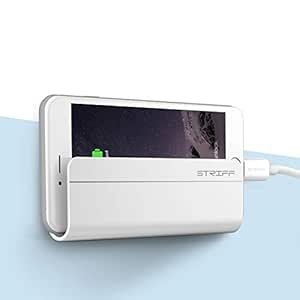 Support mural de support du support de téléphone avec des bandes adhésives, support de charge compatible avec iPhone, smartphone et mini-tablette (paquet de 1) (blanc)