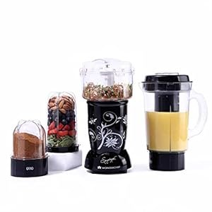 Machine de cuisine complète WonderChef Nutrid | Mélangeur de 22000 tr / min, mélangeur, hélicoptère, presse-agrumes | Motor puissant 400W | BLADES SS | 4 pots incassables | Garantie de 2 ans | Livre de recettes en ligne du chef Sanjeev Kapoor | Noir