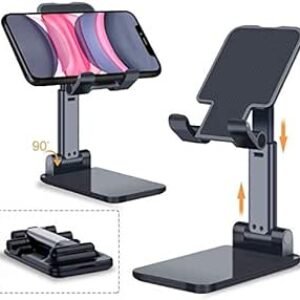 EN Ligne Stand de téléphone portable réglable, support de téléphone portable pliable pour le bureau, support de tablette de bureau compatible avec le téléphone mobile / iPad / tablette (noir)