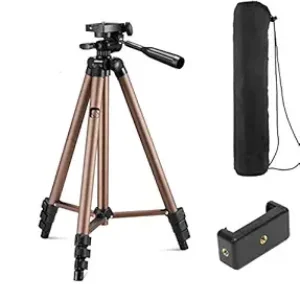 SYVO WT 3130 Trépied en aluminium (133 cm), trépied universel léger avec support de téléphone mobile Montant et sac de transport pour tous les téléphones intelligents, GoPro, caméras – Brown