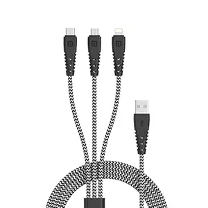 Portonics Konnect Spydr 31 Câble multi-fonction 3-en-1 avec sortie 3,0A, résistante à enchevêtrement, longueur de 1,2 m, tressée en nylon (zèbre)
