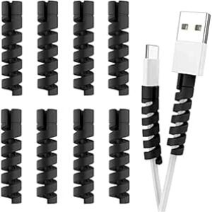 Striff 12 pièces très flexible en silicone micro-usb protecteur, protecteur de câble de souris, costume pour tous les téléphones portables, ordinateurs et chargeurs (noir)