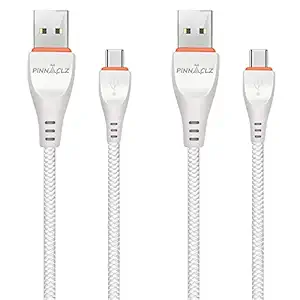 COMBO ORIGINAL PINNACLZ de 2 câbles de charge rapide USB Type C, câble de données USB C pour la charge et les téléphones intelligents de transfert de données blancs de 1,2 mètre fabriqués en Inde (pack de 2)