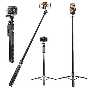WECOol S5 Long Selfie Stick, avec un grand trépied renforcé Stand jusqu’à 61 pouces / 156 cms, un bâton de selfie Bluetooth multi-fonction ultra long avec 1/4 compatible avec la GoPro, la caméra et