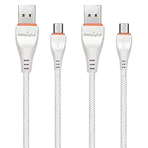 COMBO ORIGINAL PINNACLZ de 2 Micro USB Câble de charge rapide, câble de charge USB pour transfert de données parfait pour les téléphones intelligents Android blancs de 1,2 mètre fabriqués en Inde (pack de 2)