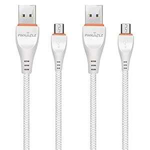 COMBO ORIGINAL PINNACLZ de 2 Micro USB Câble de charge rapide, câble de charge USB pour transfert de données parfait pour les téléphones intelligents Android blancs de 1,2 mètre fabriqués en Inde (pack de 2)