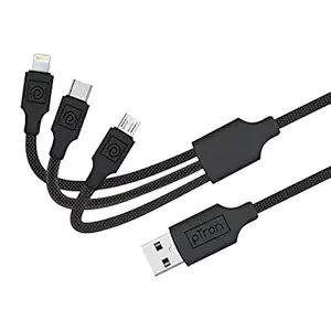 PTRON SOLERO 331 3.4AMPS Câble de charge rapide multifonction, câble USB 3-en-1 micro USB / Type-C / iOS, fabriqué en Inde, durable et fort et sans enchevêtrement 118 cm en longueur (noir)