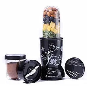 Mélangeur, broyeur et mélangeur WonderChef Nutri-Blend | Motor puissant 400W 22000 RPM | Blades en acier inoxydable | 2 pots incassables | Garantie de 2 ans | Livre de recettes en ligne du chef Sanjeev Kapoor | Noir