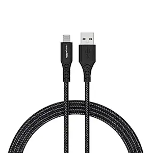 Amazon Basics USB A à Lightning PVC PVC Nylon MFI Câble de charge certifié (noir, 1,2 mètre)