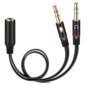 Souncel Splitter de casque plaqué Gold 3,5 mm pour ordinateur 2 mâle à 1 femelle 3,5 mm micro micro yplitter câble smartphone casque à adaptateur PC – (noir, 20 cm))