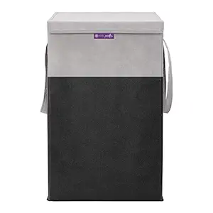 Panier à linge de Prettykrafts pour vêtements avec couvercle et poignées, organisateur de jouets, 75 LTR Black & Grey