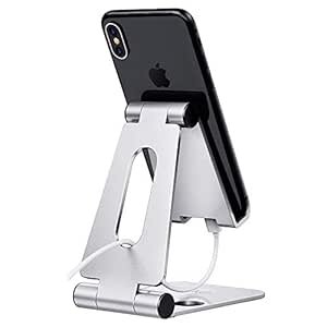 ELV Aluminium Aluminium Réglable Téléphone mobile Pliant support de table de table de table de table de table pour tous les smartphones, onglets, Kindle, iPad (Moonlight Silver)