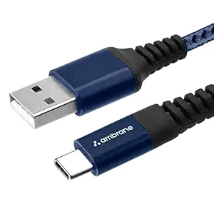 Ambrane Unbreakable 3A Charge rapide Traided Type C Cable 1,5 mètre (RCT15, bleu) prend en charge la charge QC 2.0 / 3.0