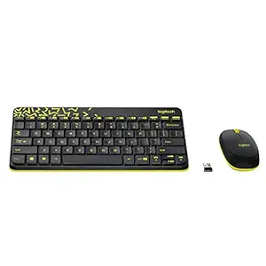 Ensemble de clavier USB et de souris USB Logitech MK240 Nano Wireless, sans fil 2,4 GHz, 1000dpi, conception résistante aux déversements, PC / Mac, noir / chartreuse jaune