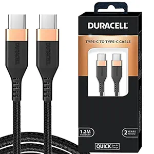Duracell Type C à type C 5A (100W) Synchronisation tressée et câble de charge rapide, 3,9 pieds (1,2 m). Câble USB C à C, prend en charge la charge PD & QC 3.0, transmission de données de 5 Gbps – noir