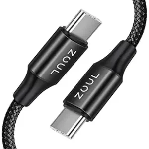 Zoul Type C à Type C Câble de charge rapide 65W 2M / 6ft USB C Cordon tressé en nylon compatible avec MacBook OnePlus 9 9r Samsung Galaxy S21 Ultra S20 + (2m, noir)