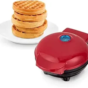 MINIGER MAKER DE KITCHENGENIX 4 pouces – 350 watts: machine en fer électrique antiadhésive en acier inoxydable pour les gaufres belges individuelles, les gâteaux de poêle, les paninis ou autres collations (rouge)