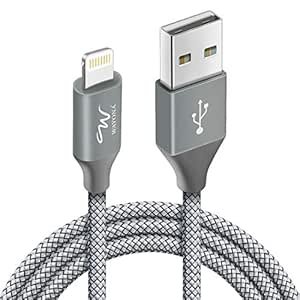 Wayona en nylon tressé USB à Lightning Fast Charging and Data Sync Cable Câble pour iPhone 13, 12,11, x, 8, 7, 6, 5, iPad Air, Pro, mini (pack de 3 pieds de 1, gris)