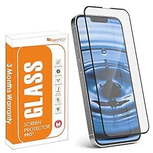Protecteur d’écran en verre trempé d’OpenTech® Compatible pour iPhone 13/13 Pro / 14 avec couverture de bord à bord et kit d’installation facile (6,1 pouces)