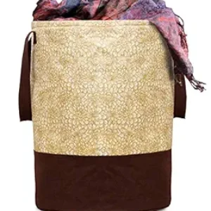 Kuber Industries Sac à linge en toile imperméable / Hamper | Imprimé en métal avec des poignées | Bac pliable et 45 litres Capicity | Taille 37 x 37 x 46, paquet de 1 (marron)
