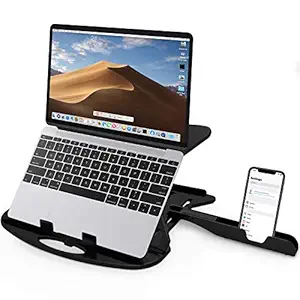 Stript-topop réglable Striff Authalpable Prépose de table Premente Popented Portable Portable Compatible avec MacBook Notebook Tablet Pild Desk Table Table Table avec support de téléphone (noir)