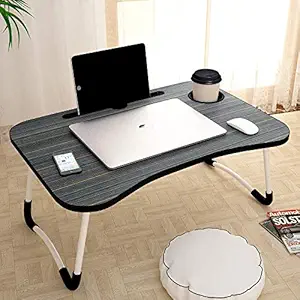 Anjaney Enterprise Smart Parle polyvalent pliable table d’ordinateur portable avec porte-tasse, table d’étude, table de lit, table de petit-déjeuner, pliable et portable / ergonomique et arrondi / non-glissement (noir)