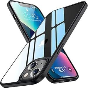 AMOZO ULTRA HYBRID CAME CAME ET PROTECTION DU PROTECTION DU COUVERTURE DE BACK POUR l’iPhone 13 (Polycarbonate | Back Transparent – côtés noirs)